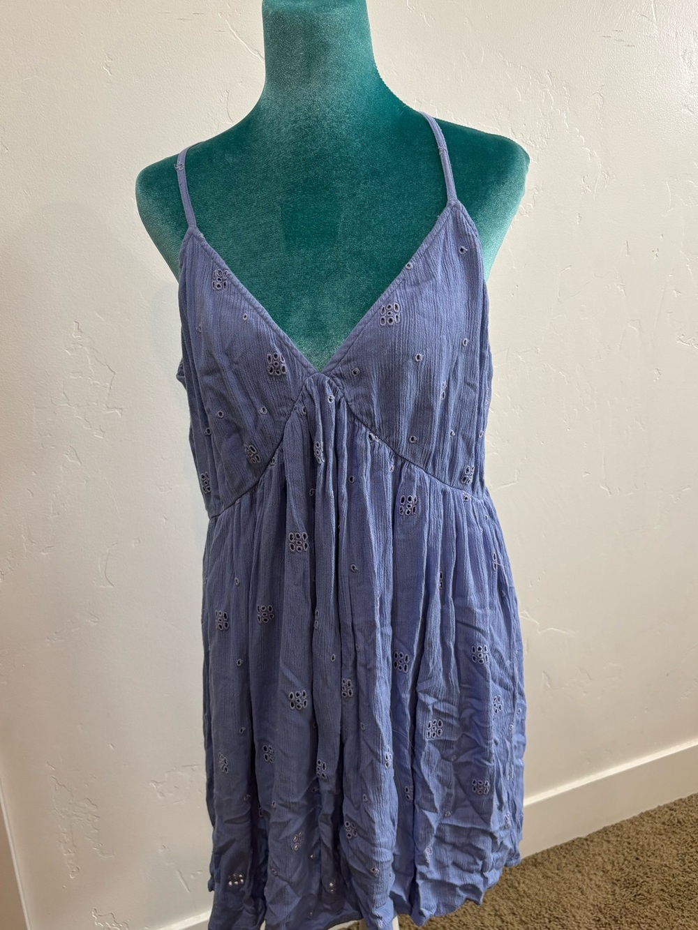 O’Neill Periwinkle Blue Eyelet Spaghetti Strap Mini Dress Size L